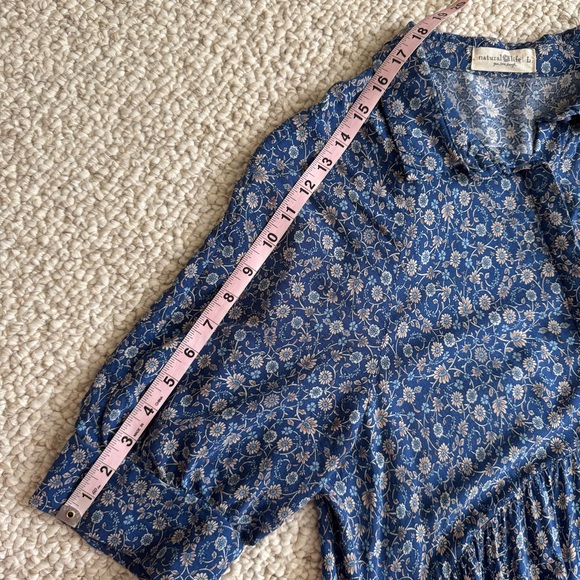 Natural Life Rebecca Blue Floral Tiered Midi Dress Blue Border Calico Print L - Picture 16 of 16
